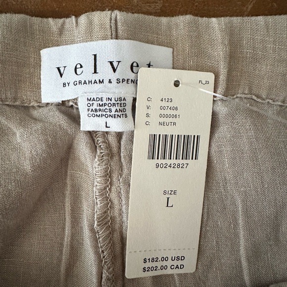 Anthropologie Velvet by Graham & Spencer Lola Tan 100% linen Pants size L NWT - Picture 4 of 11
